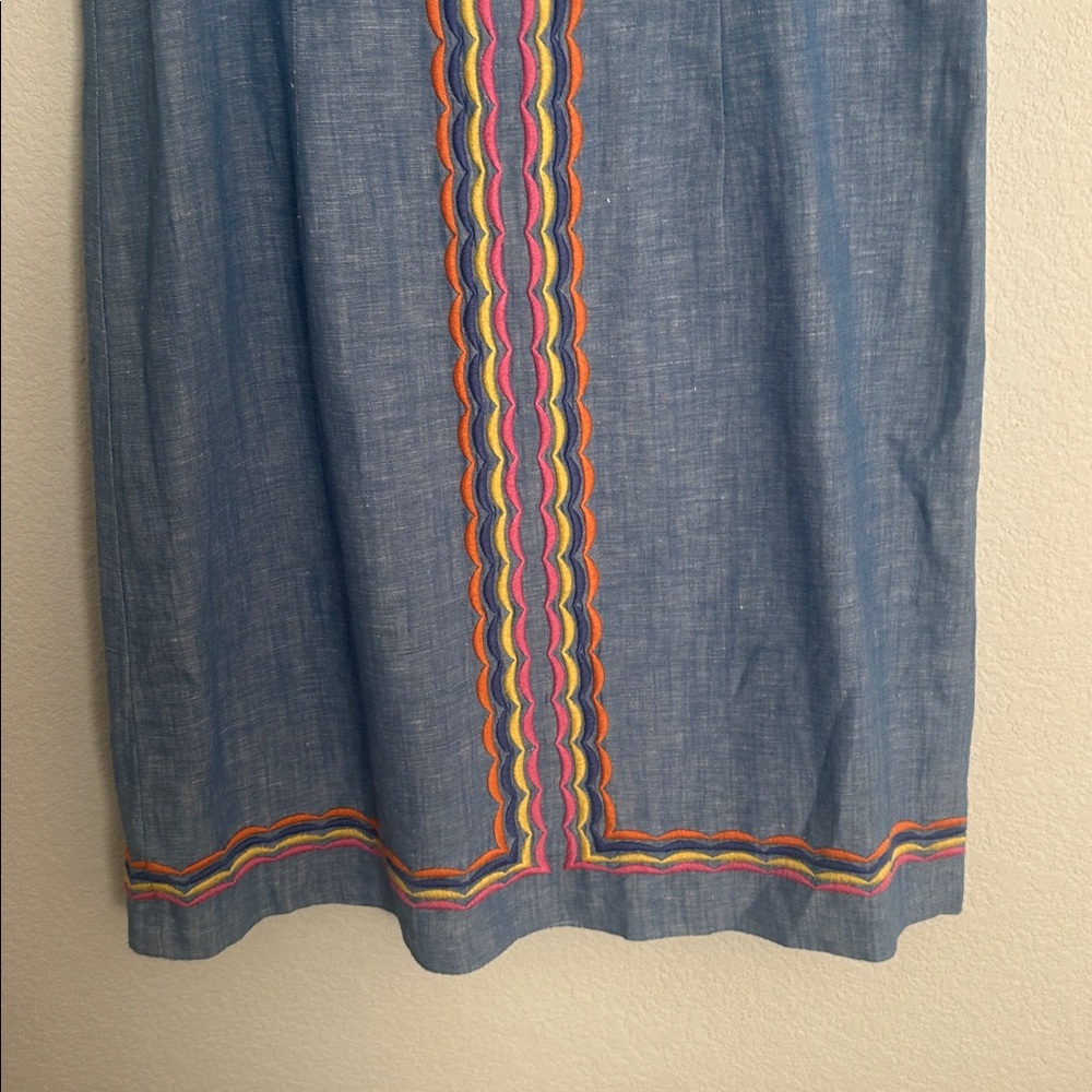 TALBOTS chambray scalloped embroidery shift dress 10 - Picture 3 of 7